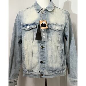 NEW Pheelings MENDING HEARTS EMBOSSED Denim Jean Jacket Men's Medium M NWT $160